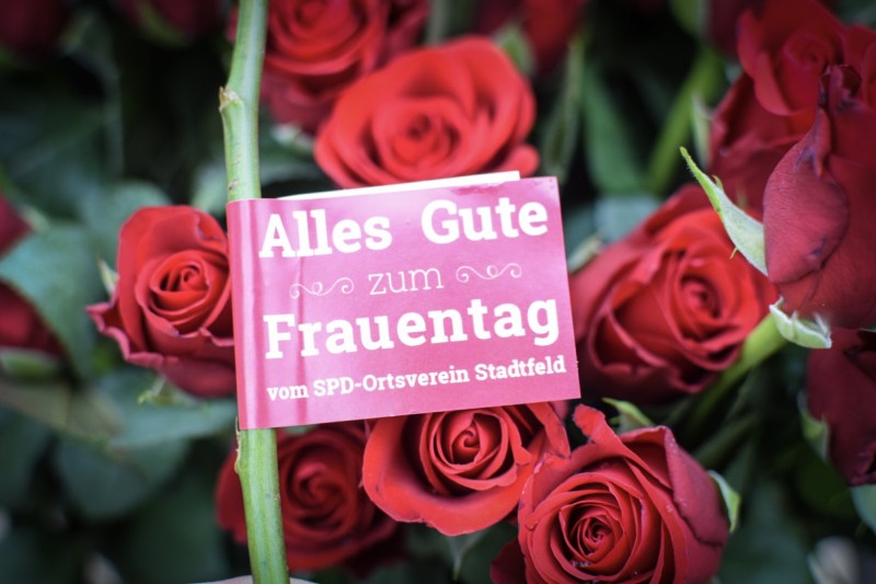 Als kleine Aufmerksamkeit zum Internationalen Frauentag hat der SPD-Ortsverein Stadtfeld gemeinsam mit dem Landtagsabgeordneten Dr. Falko Grube heute Rosen auf dem Olvenstedter Platz verteilt.